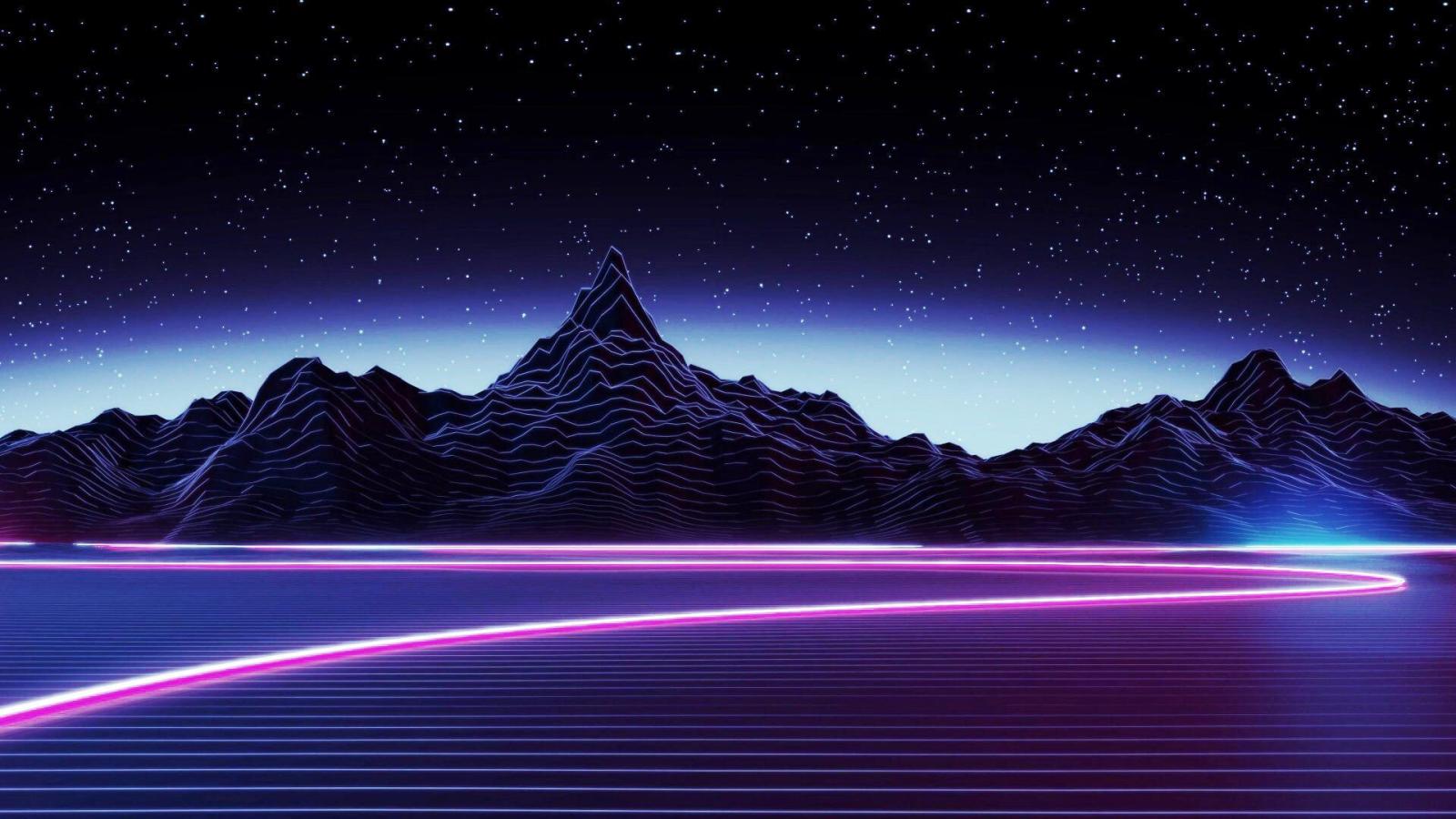 1920x1080 Desktop Neon Mountain Wallpaper - Dark Aesthetic Wallpaper Landscape