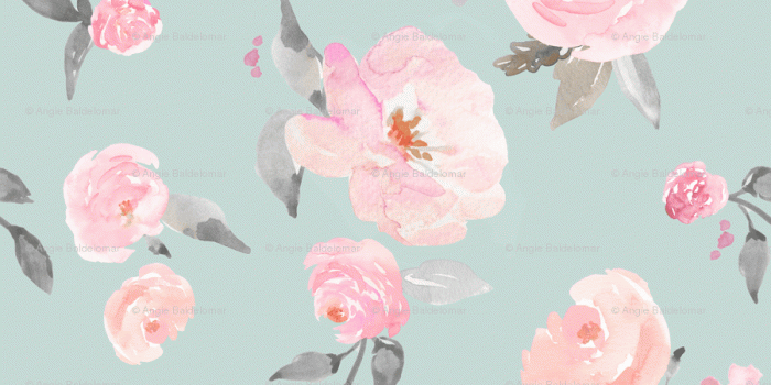 900x900 Cute Blue and Pink Floral Wallpaper wallpaper - angiemakes - Spoonflower