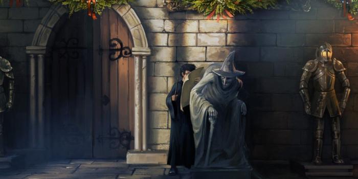1332x850 Wallpaper armor, Christmas, statue, Harry Potter, witch, The