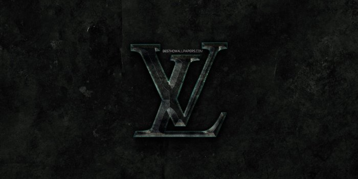 2560x1600 Download wallpapers Louis Vuitton stone logo, black stone background