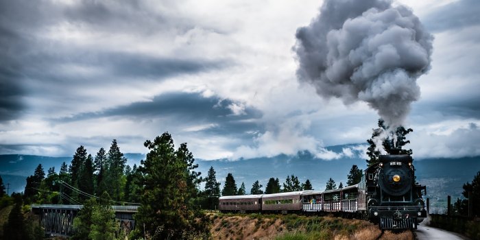 3360x2100 2874687 nature landscape train machine smoke trees clouds bridge