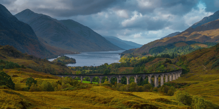 1920x1080 UK, Scotland, Highland, Loch Shiel, Glenfinnan, Glenfinnan Railway Viaduct,  part of the West Highland Line, The Jacobite Steam Train, made famous in