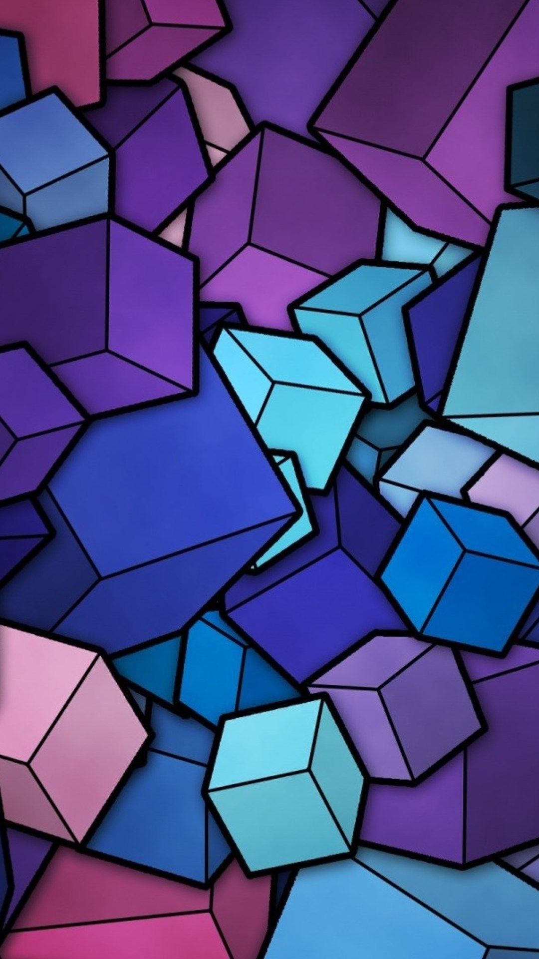 1080x1920 Abstract Blue Cyan Purple Cubes Android Wallpaper free download