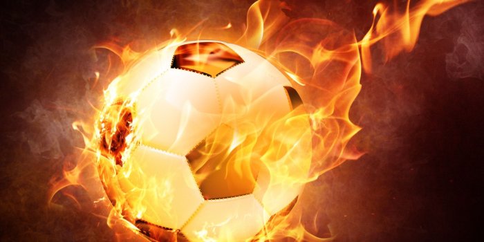 2048x2048 Download wallpaper: The football ball is on fire 2048x2048