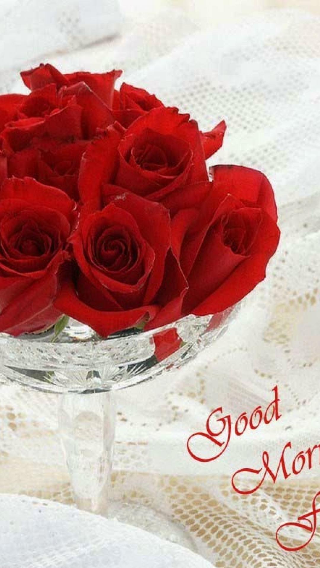 1080x1920 Good Morning Red Rose Hd Wallpaper 39 Wallpapers - Rose With Good