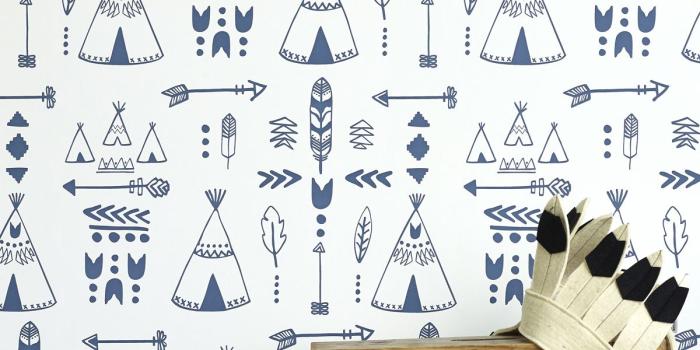 1200x1800 Teepees Wallpaper - Indigo on White | Monument Interiors