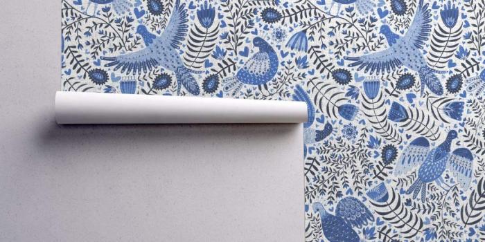 1024x1024 Peel-and-Stick Removable Wallpaper - Blue Bird Floral Birds Floral