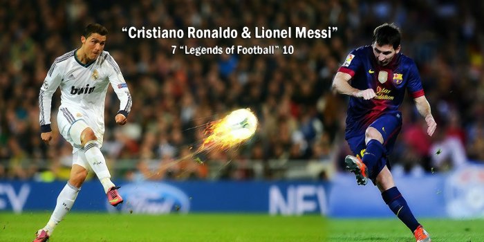 1920x1080 Cristiano Ronaldo with Lionel Messi - Ball on Fire Wallpaper
