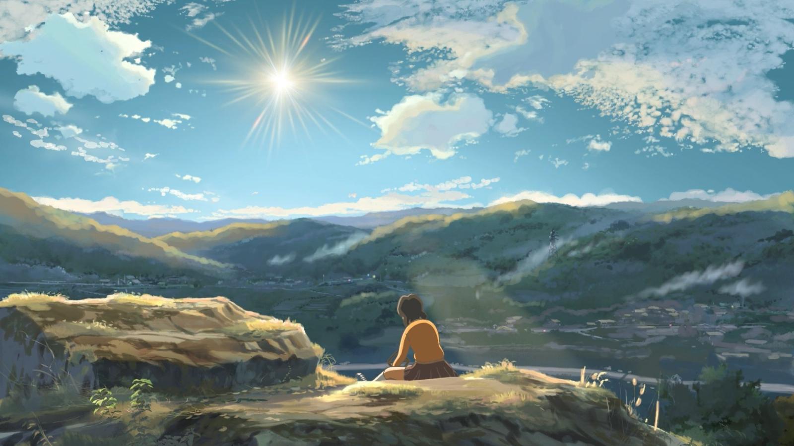 1920x1080 Sad Girl On The Cliff Anime Hd Wallpaper - Anime Landscape (#1029228