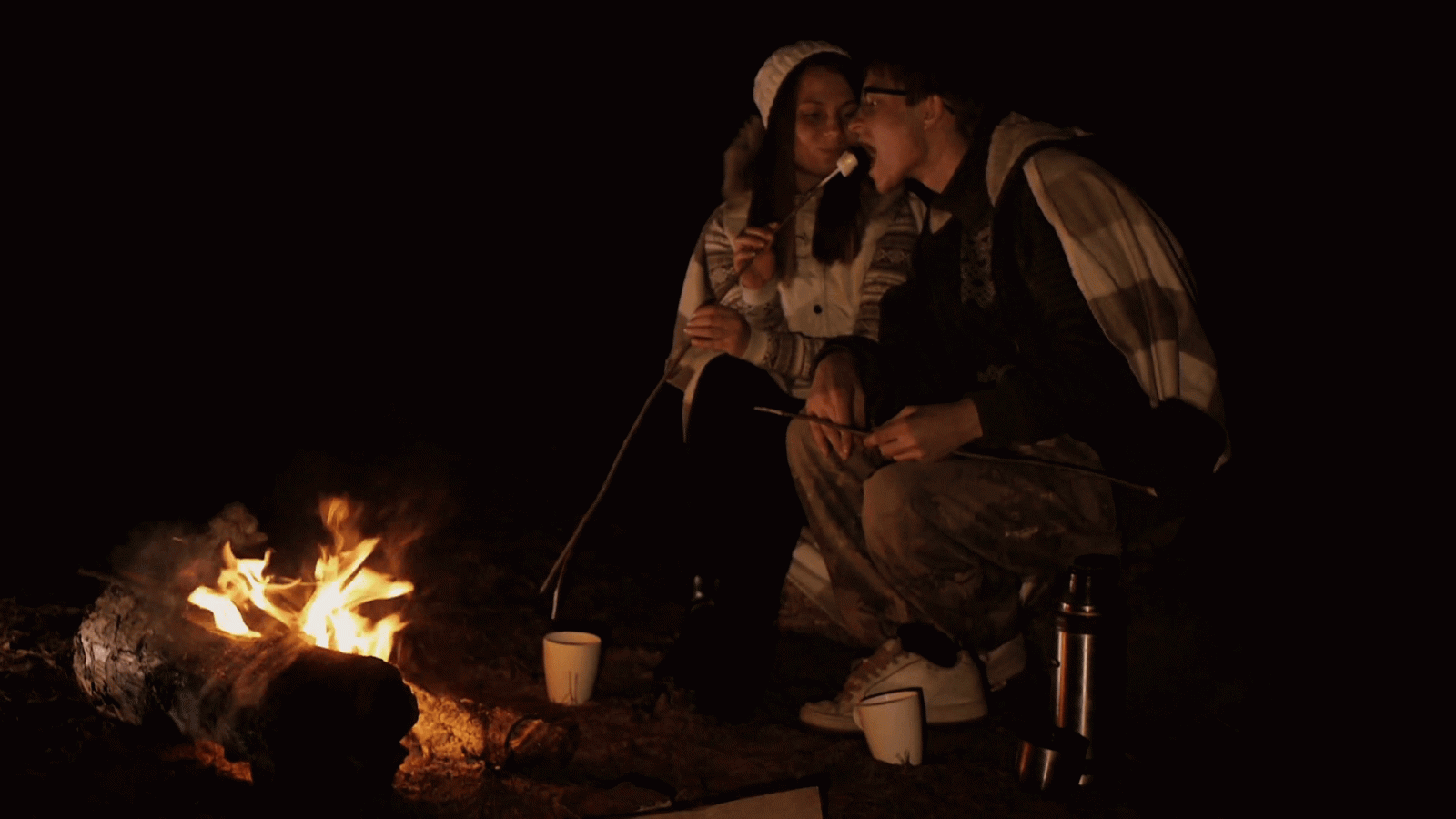 1920x1080 Camp Fire and Happy Couple. Night scape with campfire and young happy  couple. Stock Video Footage - Storyblocks Video