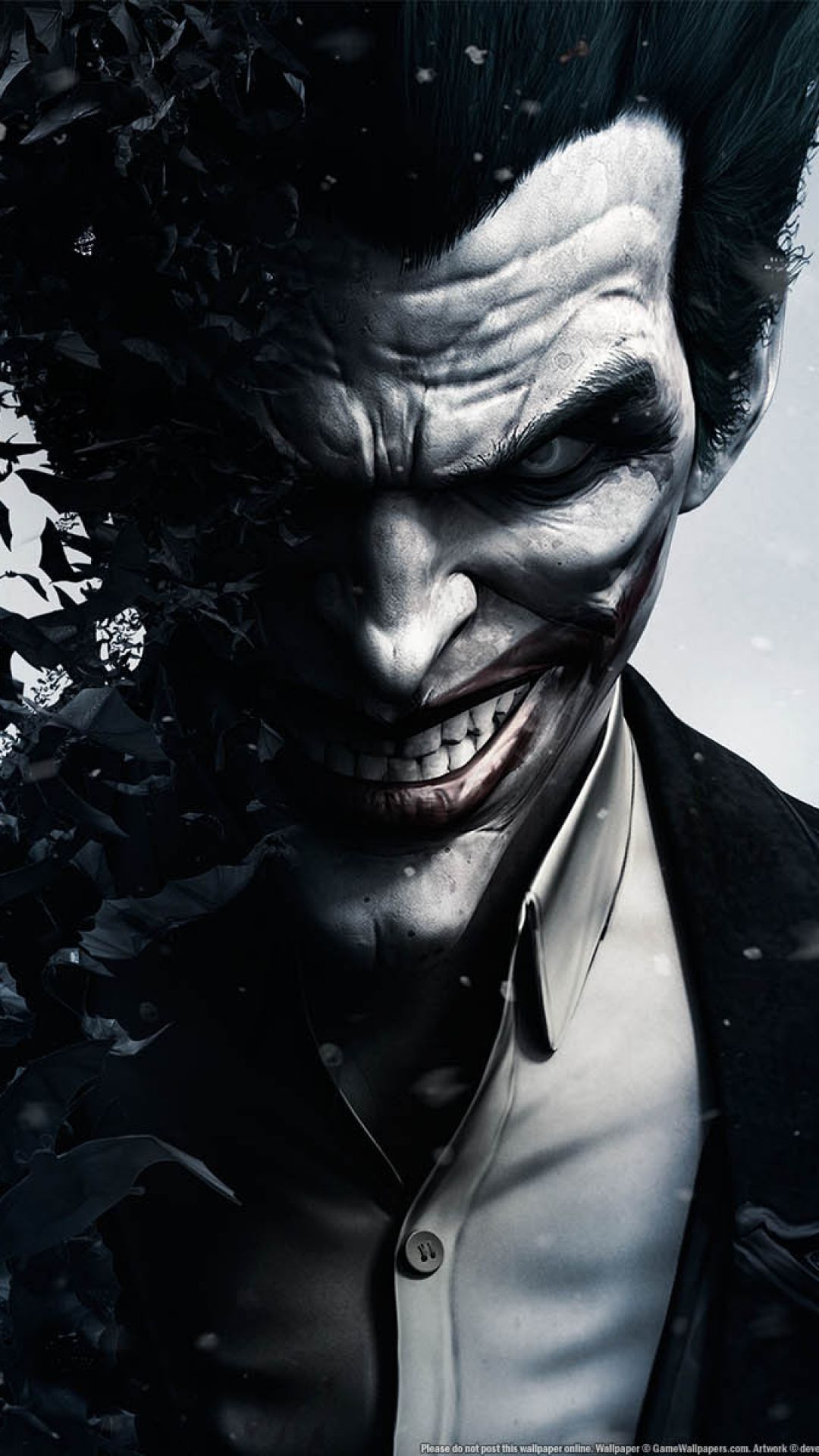 1080x1920 Download HD Batman Arkham Origins Joker Smile And Bats Wallpaper