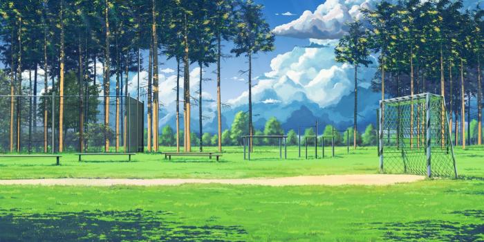 1920x1080 clouds, Soccer Field, Bench, Green, Everlasting Summer, Artwork