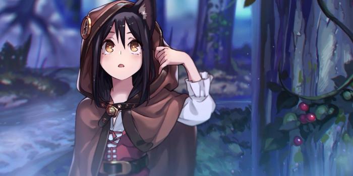 1332x850 Photo Wallpaper Forest, Girl, Dark, Anime, Art, Neko, - Kawaii Anime