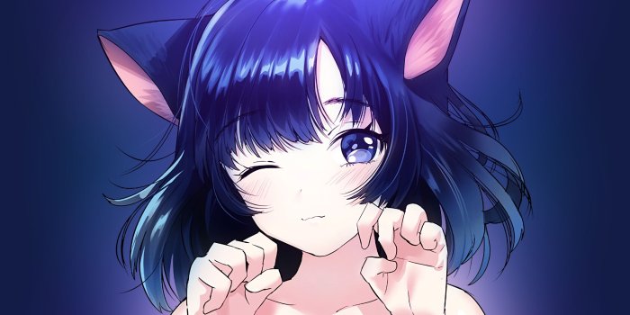2560x1600 Download 2560x1600 Anime Girl, Cat Ears, Neko, Wink, Blue Hair