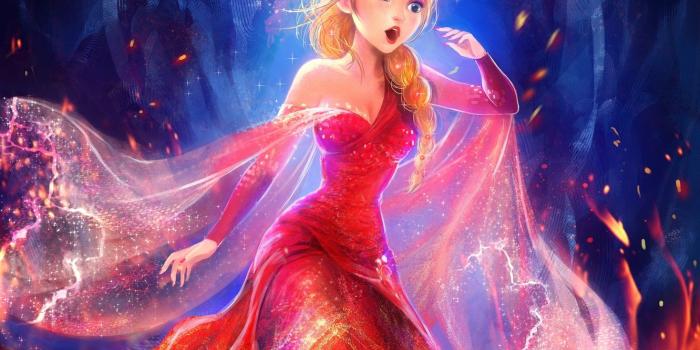 1332x850 Wallpaper fire, dress, Frozen, Queen, disney, Snow Queen, elsa