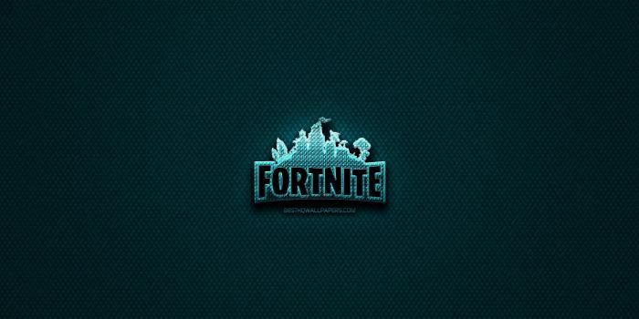2560x1600 Download wallpapers Fortnite glitter logo, creative, blue metal