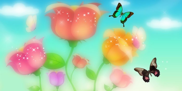 1920x1080 Sparkling roses and butterflies wallpaper - Digital Art wallpapers