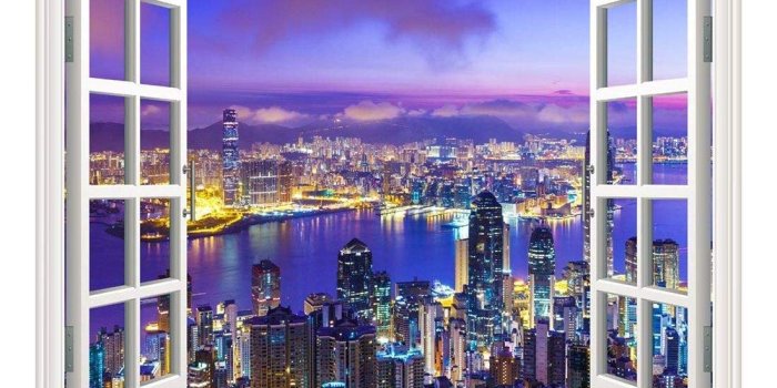 1100x824 Removable Wall Sticker Wall Mural Beautiful City Skyline at Evening