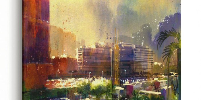 1024x1024 Beautiful City Skyline View,watercolor Painting,illustration Canvas Wall  Art Print
