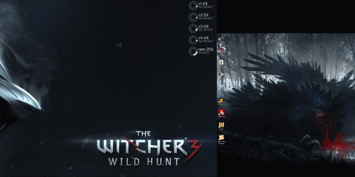 4480x1440 Dual monitor Witcher 3 : Rainmeter
