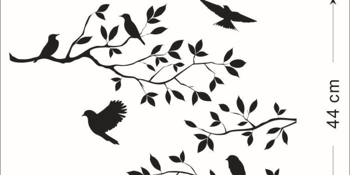 1001x1001 Black Bird and Tree Branch Leaves Wall Sticker Decal Removable Birds on the  Branch Tree Art Home Decor Murals Decoration