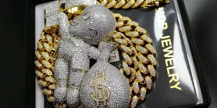 1079x1079 Iced Out Pendant Hip Hop Bling Chains Jewelry Men Gold Necklace Luxury  Designer Cuban Link Diamond Cartoon Mario Money Bag Rapper DJ Love