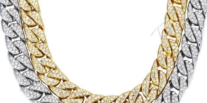 1280x1280 14mm Miami Curb Cuban Chain Necklace For Men Gold Silver Hip Hop Iced Out  Paved Rhinestones CZ Rapper Necklace Jewelry GN432