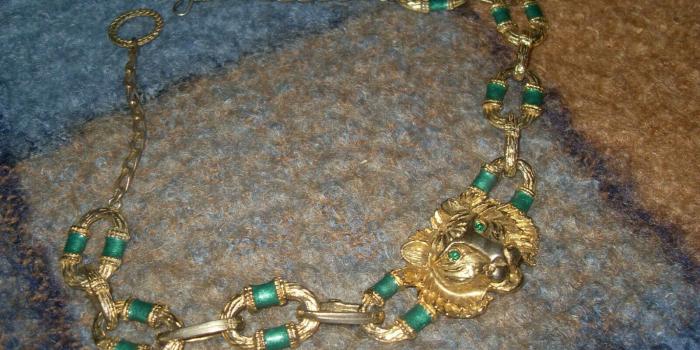 1600x1200 esmaltado esmeralda green piedra antiguo tigre cadena Collar eslabon