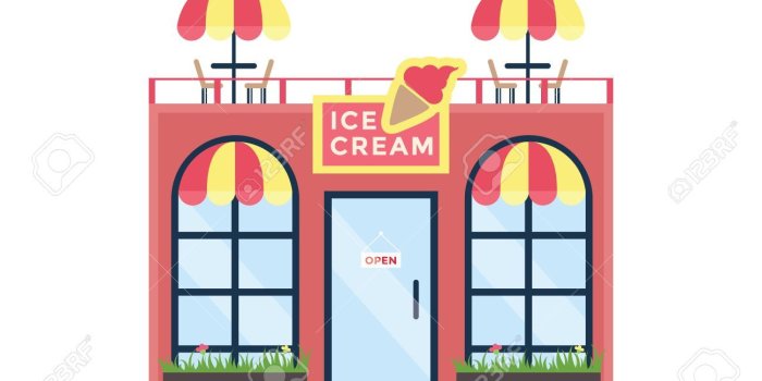 1300x1039 Modern Flat Commercial Building - Ice Cream Parlor Stock Vecto