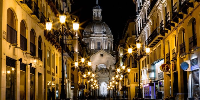 1920x1200 Wallpaper Spain, Zaragoza, cathedral, street, buildings, lights