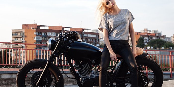 1181x1024 Image Blonde girl motorcycle young woman