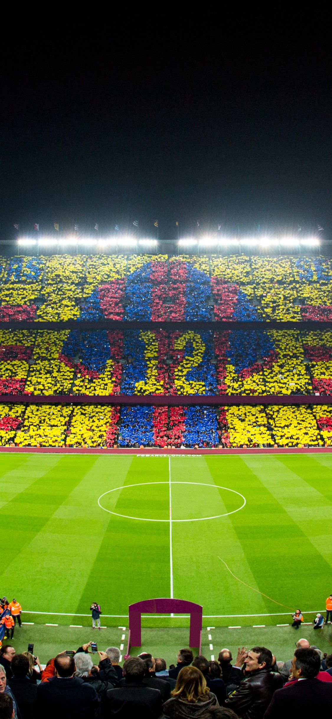 1125x2436 Download Wallpaper 1125x2436 Fans, Stadium, Fc barcelona logo, Grass