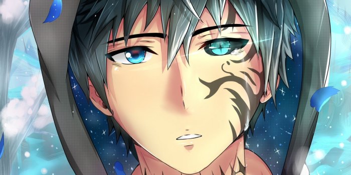2048x1536 Download 2048x1536 Anime Boy, Tattoo, Colorful Eyes, Shape, Petals