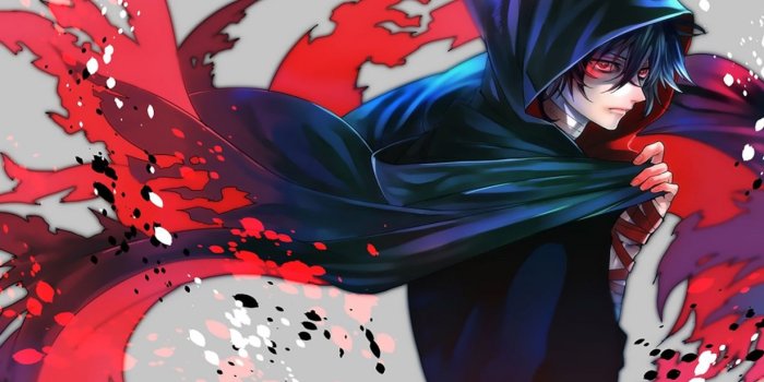 1231x700 Anime boy with red eyes blue hair wallpaper | 1900x1080 | 778410