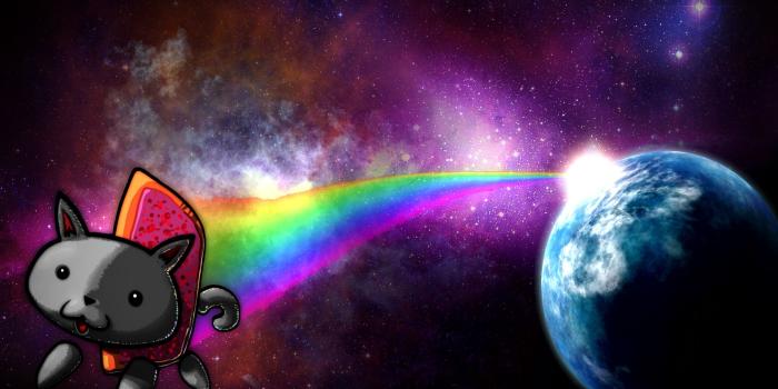 1920x1200 outer, Space, Earth, Rainbows, Nyan, Cat Wallpapers HD / Desktop and