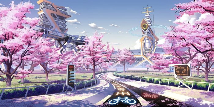 1600x800 cherry blossom, Seasons, Spring, Futuristic, Culture Japan 4K HD