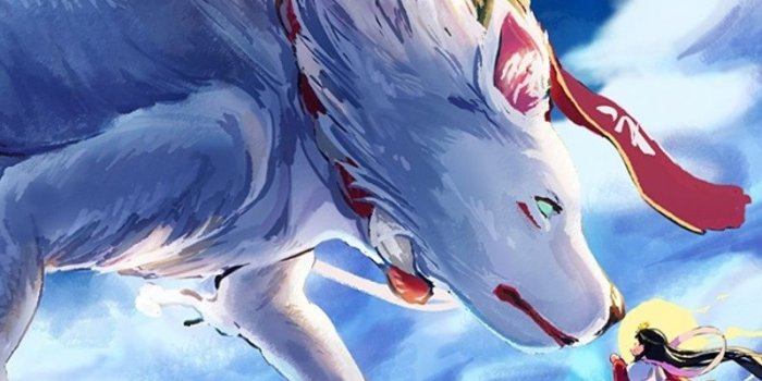 800x1280 Download 800x1280 Wallpaper Wolf And Anime Girl, Clouds, Reflections