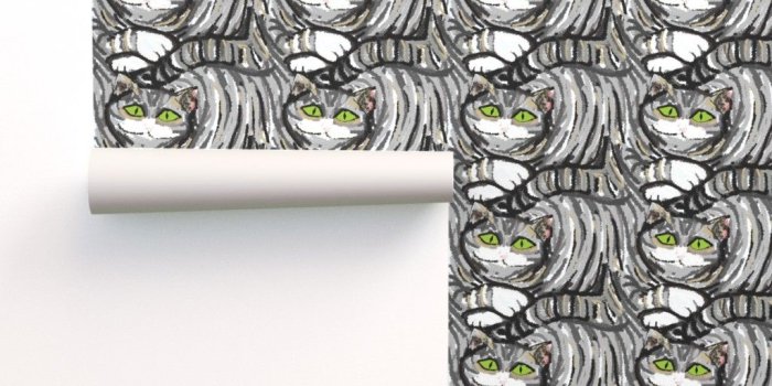 1024x1024 Big Fat Gray Cat on Isobar by palusalu | Roostery Home Decor
