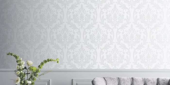 1000x1000 Vintage Lucca Damask Wallpaper Silver - Lilac Wallpaper For Walls