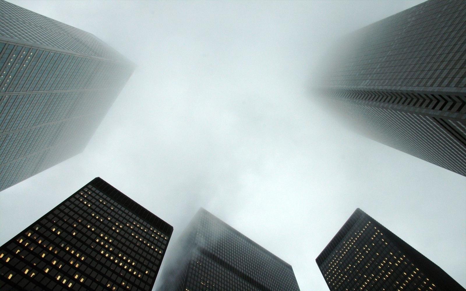 1920x1200 worms eye view, #architecture, #Toronto, #city, #mist, #skyscraper