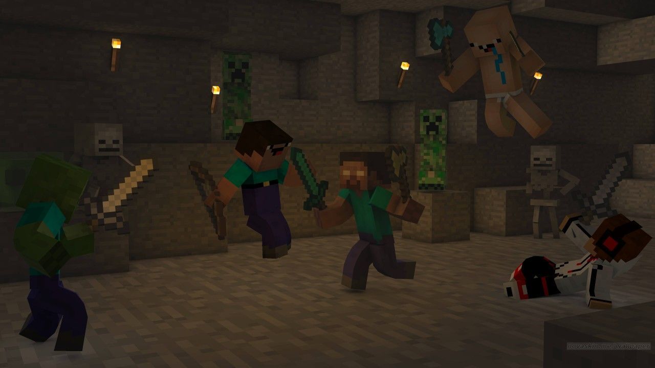 1280x720 herobrine vs zombie vs noob steve vs noob baby | minecraft