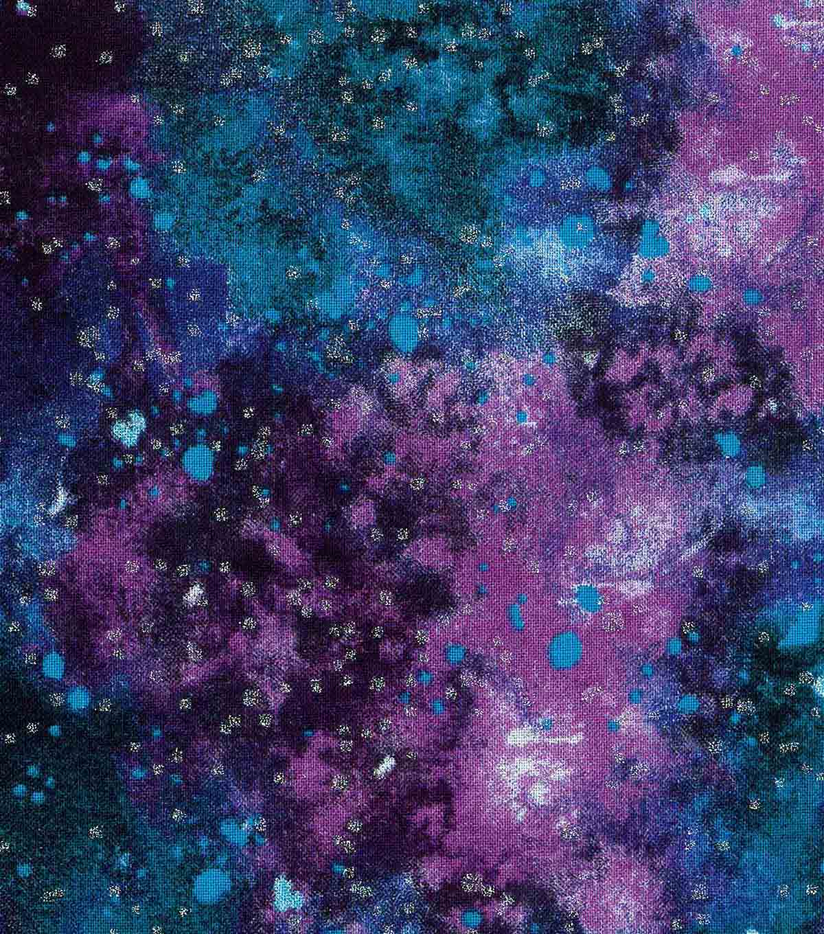 1200x1360 Novelty Glitter Cotton Fabric 43''-Navy & Purple Galaxy