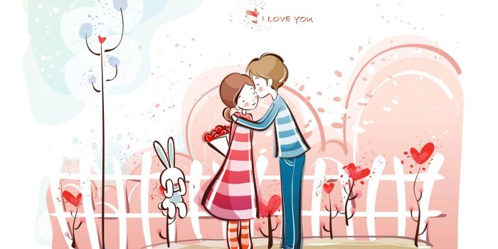 2880x1800 Sweet Valentines Day Kissing Couple Cartoon Wallpaper HD | sweet