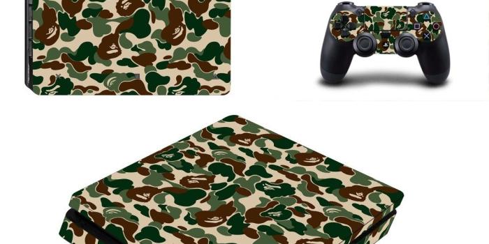 1100x1100 Bape tiger camo print ps4 slim skin decal for console and controllers