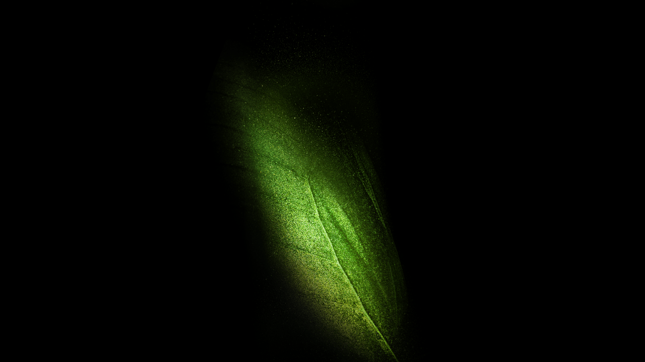 1280x720 Wallpaper Samsung Galaxy Fold, Leaf, Green, Stock, 4K, Black/Dark