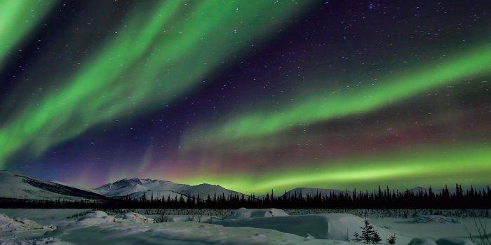 1332x850 Wallpaper the sky, stars, snow, trees, landscape, mountains, night
