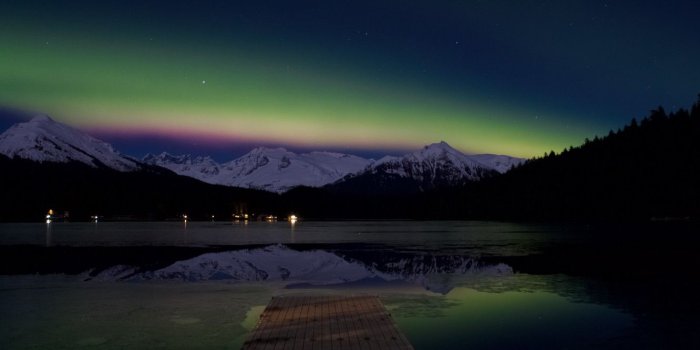 1332x850 Wallpaper Alaska, northern lights, aurora borealis, Auke Lake images
