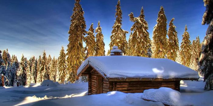 1920x1195 Log Cabin in Winter Forest HD Wallpaper | Background Image