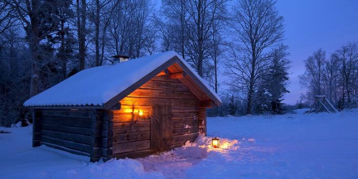 2560x1440 Download 2560x1440 Cabin, Forest, Winter, Snow, Light Wallpapers for