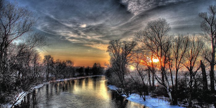 3840x2160 Download wallpaper 3840x2160 sunset, winter, river, sky, hdr 4k uhd